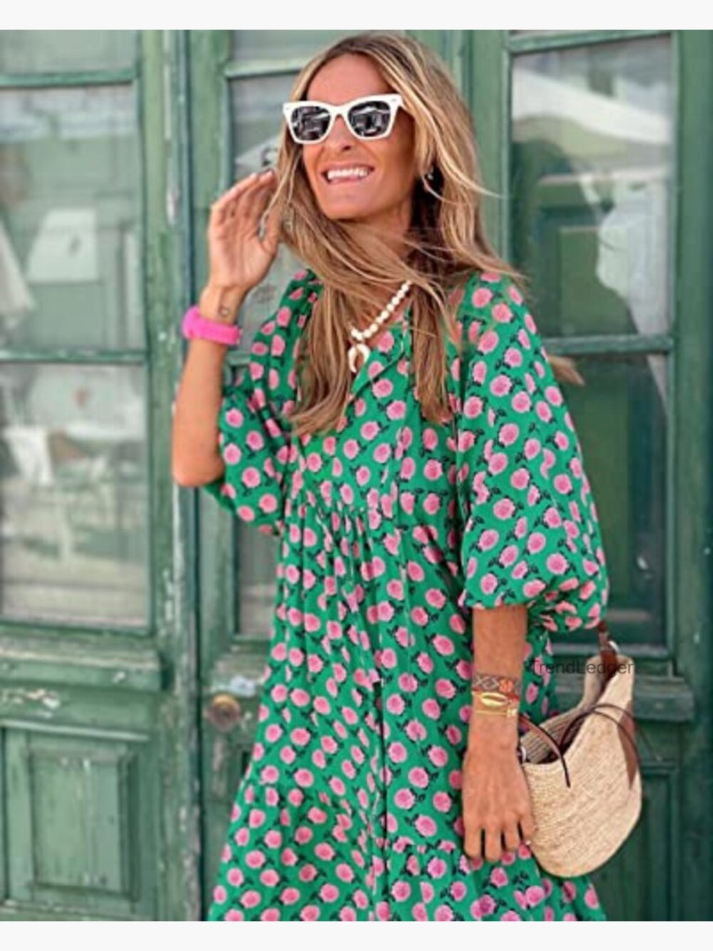 Loose Fit V Neck Half Sleeve Bohemian Maxi Dress - Picture 3 of 7